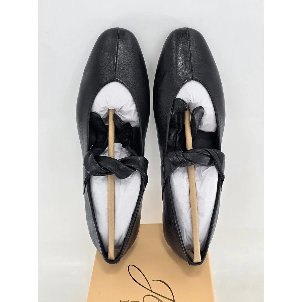 Jewel Badgley Mischka Taylore Flats Womens 7.5 Black Matte Leather Knot - New